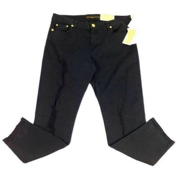 Michael Kors Izzy Black Cropped Ripped Skinny Raw Hem Skinny Jeans Womens 10 NWT - Picture 6 of 15